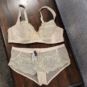 Adore Me Cream Lace Bra and Panty Set